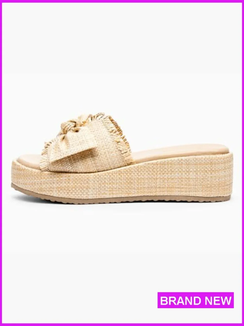 Platform Wedge Sandals Raffia Espadrilles Bow Open Toe Slip On Summer Beach